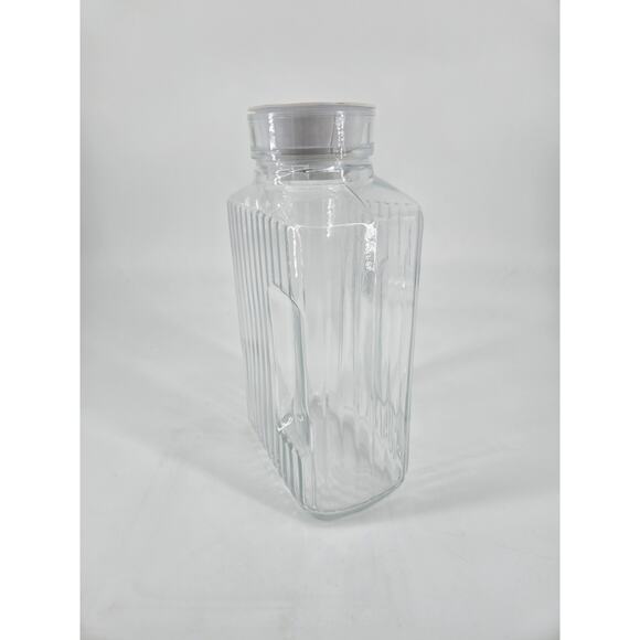 Vintage ARC France Ribbed Glass Pitcher W/ White Lid 2 Qt Retro Refrigerator Jug - Picture 5 of 11